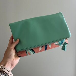 Rachel Pally Reversible Clutch Mint Coral Tropical Floral Print Fold Over Bag
